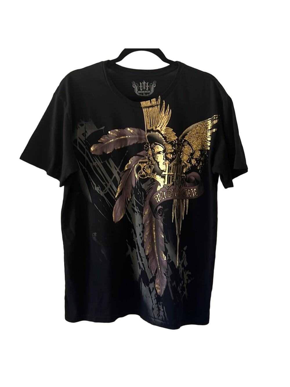Muskogee Mens XL Black Metallic Graphic Print Tee Shirt